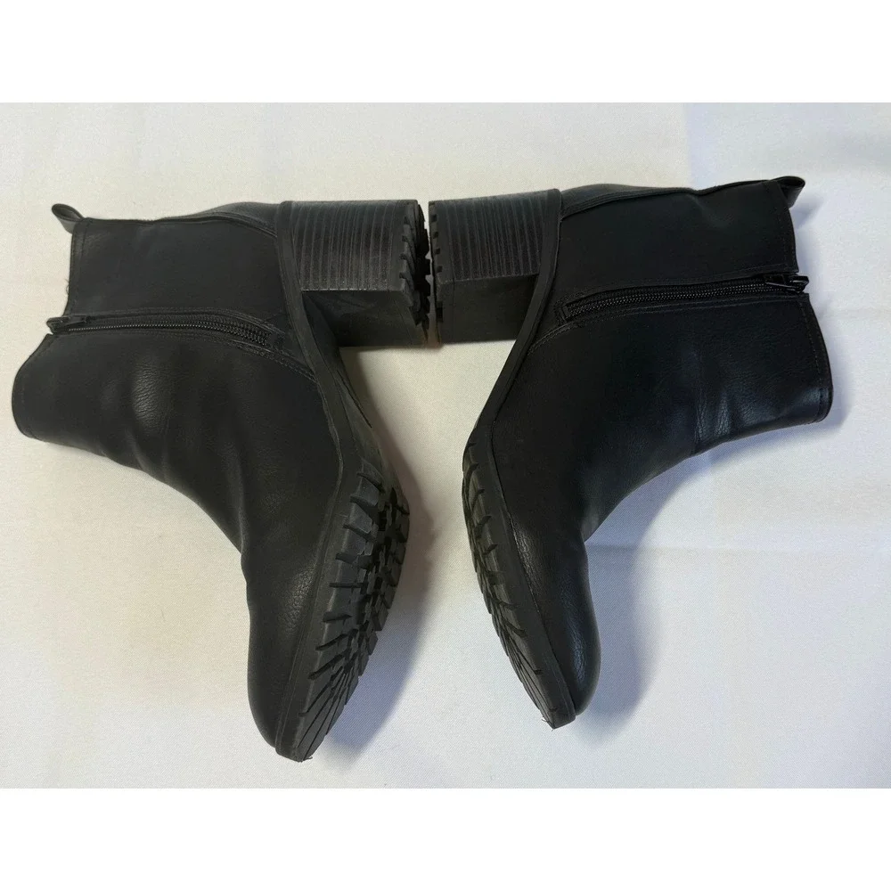 LifeStride Womens Black Faux Leather Chelsea Ankle Boots Block Heel Size 9.5 US